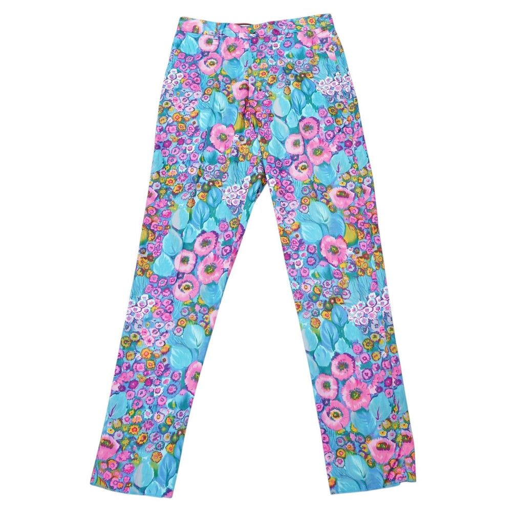 Mens 32 Floral Print Pants Blue Pink Cotton Straight Fit Dress Trousers NWT
